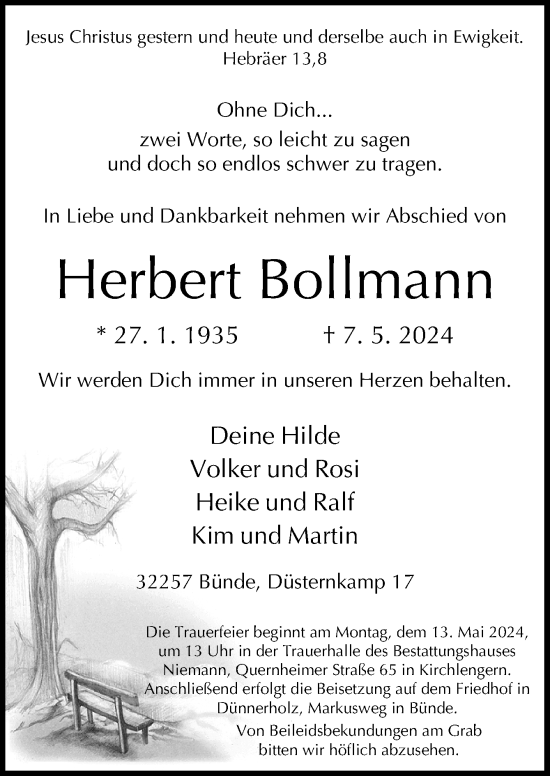 Traueranzeige von Herbert Bollmann von Neue Osnabrücker Zeitung GmbH & Co. KG