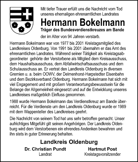 Traueranzeige von Hermann Bokelmann von DK Medien GmbH & Co. KG