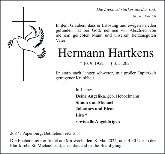 Traueranzeige von Hermann Hartkens von Neue Osnabrücker Zeitung GmbH & Co. KG