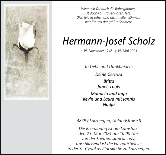 Traueranzeige von Hermann-Josef Scholz von Neue Osnabrücker Zeitung GmbH & Co. KG