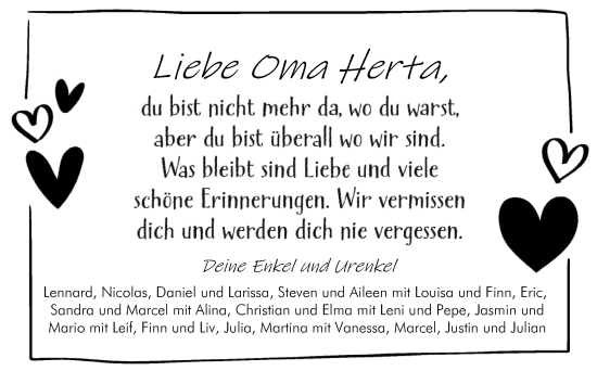 Traueranzeige von Herta  von DK Medien GmbH & Co. KG