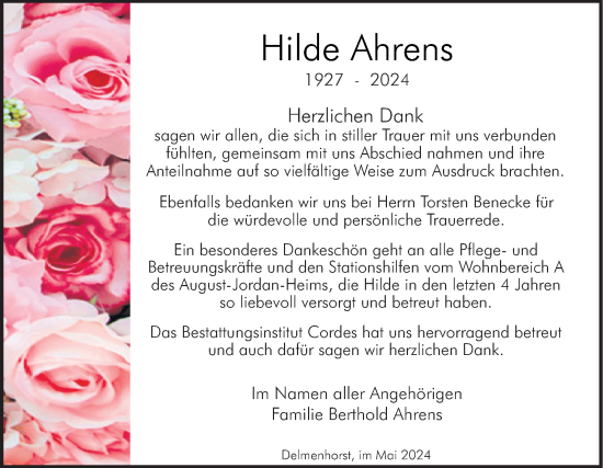 Traueranzeige von Hilde Ahrens von DK Medien GmbH & Co. KG