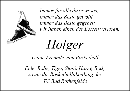 Traueranzeige von Holger  von Neue Osnabrücker Zeitung GmbH & Co. KG