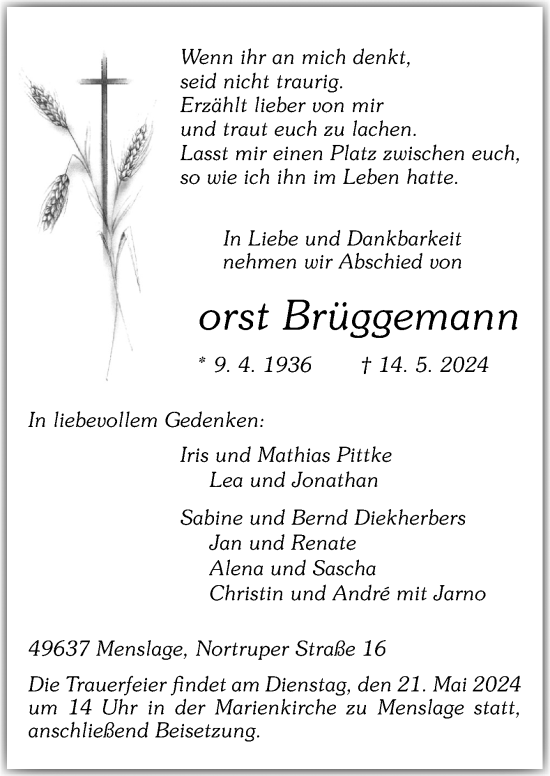 Traueranzeige von Horst Brüggemann von Neue Osnabrücker Zeitung GmbH & Co. KG