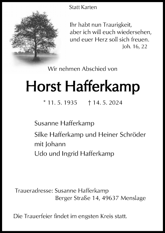 Traueranzeige von Horst Hafferkamp von Neue Osnabrücker Zeitung GmbH & Co. KG