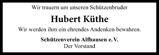 Traueranzeige von Hubert Küthe von Neue Osnabrücker Zeitung GmbH & Co. KG
