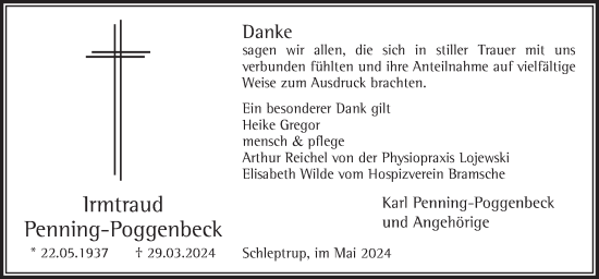 Traueranzeige von Irmtraud Penning-Poggenbeck von Neue Osnabrücker Zeitung GmbH & Co. KG