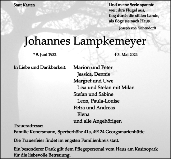 Traueranzeige von Johannes Lampkemeyer von Neue Osnabrücker Zeitung GmbH & Co. KG