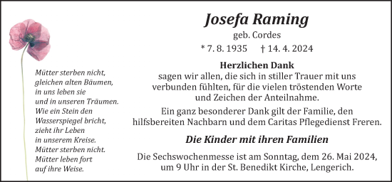 Traueranzeige von Josefa Raming von Neue Osnabrücker Zeitung GmbH & Co. KG