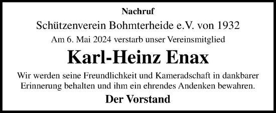 Traueranzeige von Karl-Heinz Enax von Neue Osnabrücker Zeitung GmbH & Co. KG
