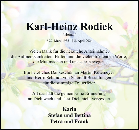 Traueranzeige von Karl-Heinz Rodiek von DK Medien GmbH & Co. KG