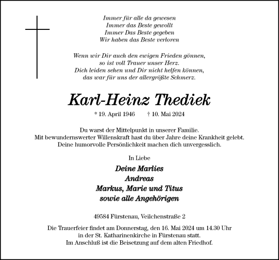 Traueranzeige von Karl-Heinz Thediek von Neue Osnabrücker Zeitung GmbH & Co. KG