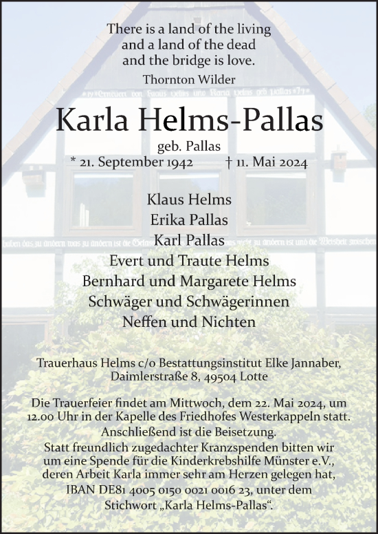 Traueranzeige von Karla Helms-Pallas von Neue Osnabrücker Zeitung GmbH & Co. KG