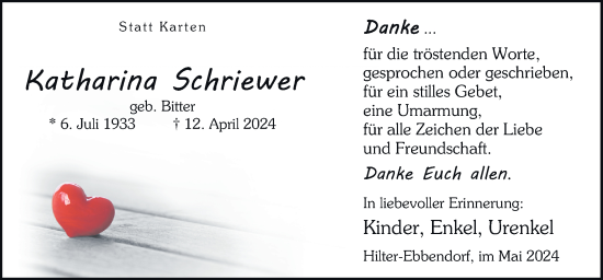 Traueranzeige von Katharina Schriewer von Neue Osnabrücker Zeitung GmbH & Co. KG