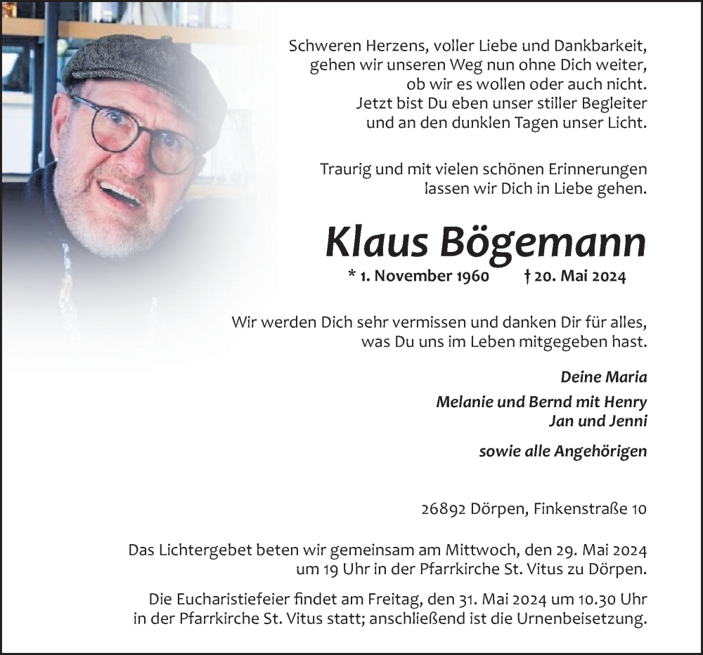  Traueranzeige für Klaus Bögemann vom 25.05.2024 aus Neue Osnabrücker Zeitung GmbH & Co. KG