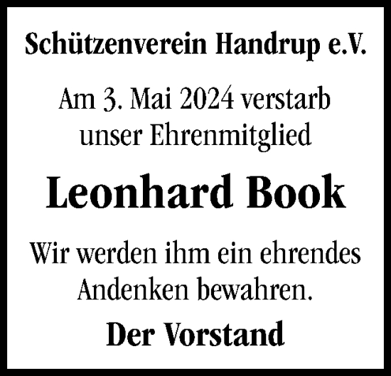 Traueranzeige von Leonhard Book von Neue Osnabrücker Zeitung GmbH & Co. KG