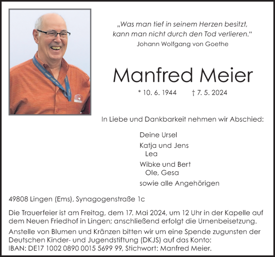 Traueranzeige von Manfred Meier von Neue Osnabrücker Zeitung GmbH & Co. KG