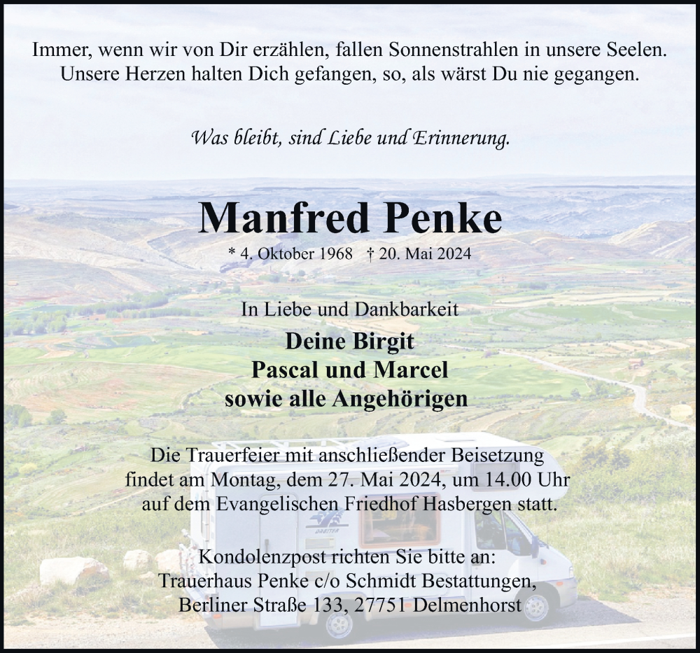  Traueranzeige für Manfred Penke vom 24.05.2024 aus DK Medien GmbH & Co. KG