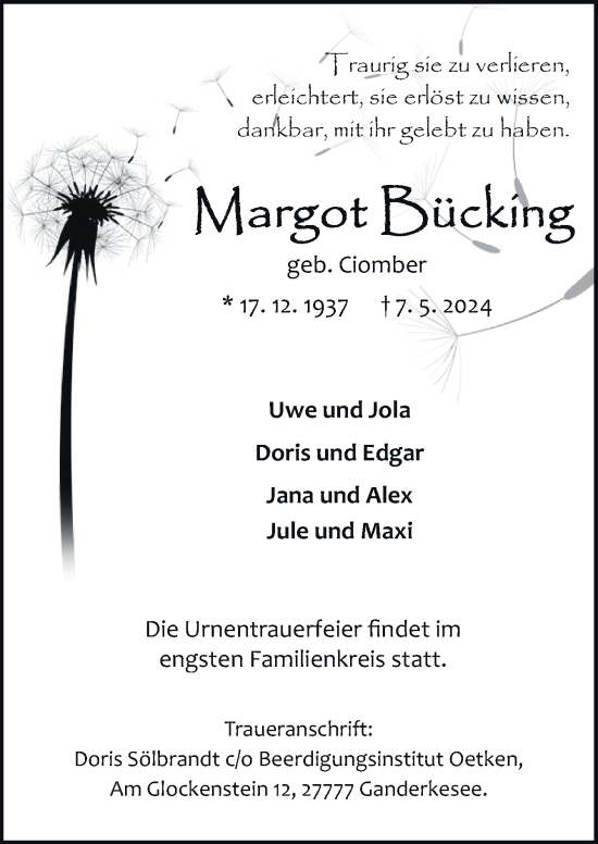 Traueranzeige von Margot Bücking von DK Medien GmbH & Co. KG