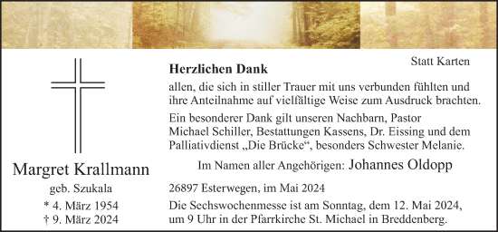 Traueranzeige von Margret Krallmann von Neue Osnabrücker Zeitung GmbH & Co. KG