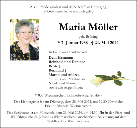 Traueranzeige von Maria Möller von Neue Osnabrücker Zeitung GmbH & Co. KG