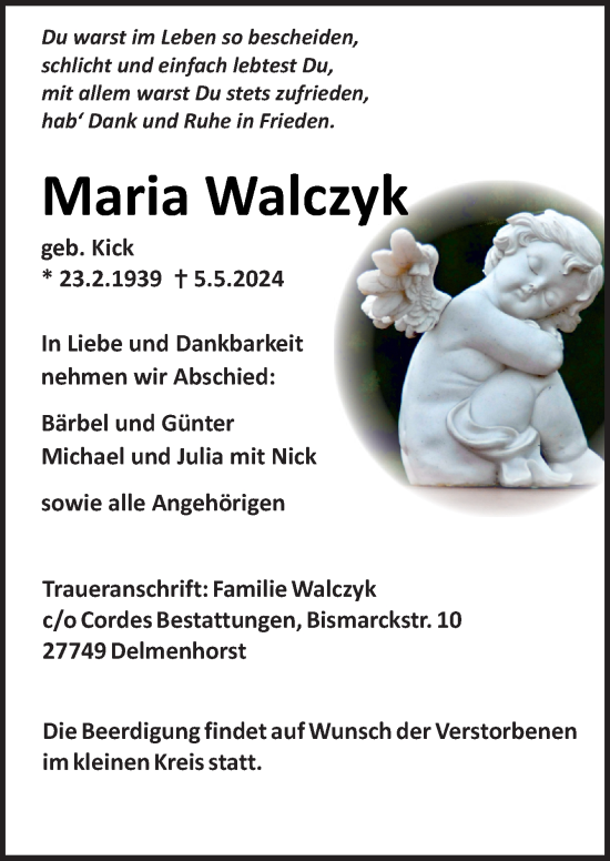 Traueranzeige von Maria Walczyk von DK Medien GmbH & Co. KG