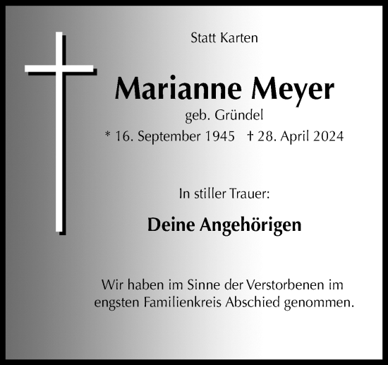 Traueranzeige von Marianne Meyer von Neue Osnabrücker Zeitung GmbH & Co. KG