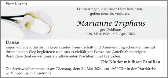 Traueranzeige von Marianne Triphaus von Neue Osnabrücker Zeitung GmbH & Co. KG