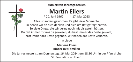 Traueranzeige von Martin Eilers von Neue Osnabrücker Zeitung GmbH & Co. KG