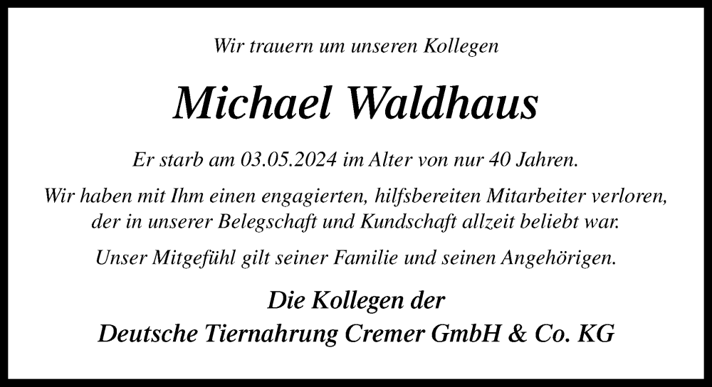  Traueranzeige für Michael Waldhaus vom 10.05.2024 aus Neue Osnabrücker Zeitung GmbH & Co. KG