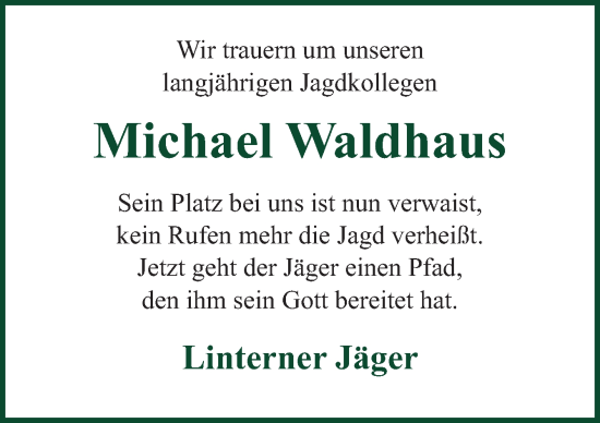 Traueranzeige von Michael Waldhaus von Neue Osnabrücker Zeitung GmbH & Co. KG
