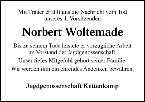 Traueranzeige von Norbert Woltemade von Neue Osnabrücker Zeitung GmbH & Co. KG