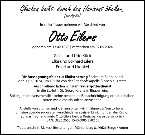 Traueranzeige von Otto Eilers von Neue Osnabrücker Zeitung GmbH & Co. KG