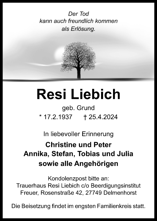 Traueranzeige von Resi Liebich von DK Medien GmbH & Co. KG