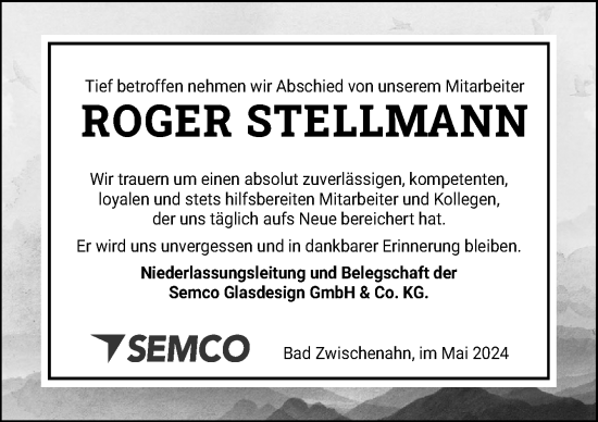 Traueranzeige von Roger Stellmann von DK Medien GmbH & Co. KG