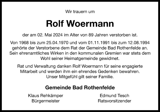 Traueranzeige von Rolf Woermann von Neue Osnabrücker Zeitung GmbH & Co. KG