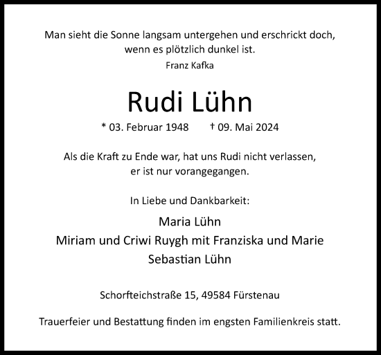 Traueranzeige von Rudi Lühn von Neue Osnabrücker Zeitung GmbH & Co. KG