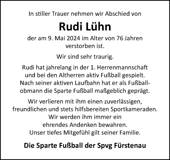 Traueranzeige von Rudi Lühn von Neue Osnabrücker Zeitung GmbH & Co. KG