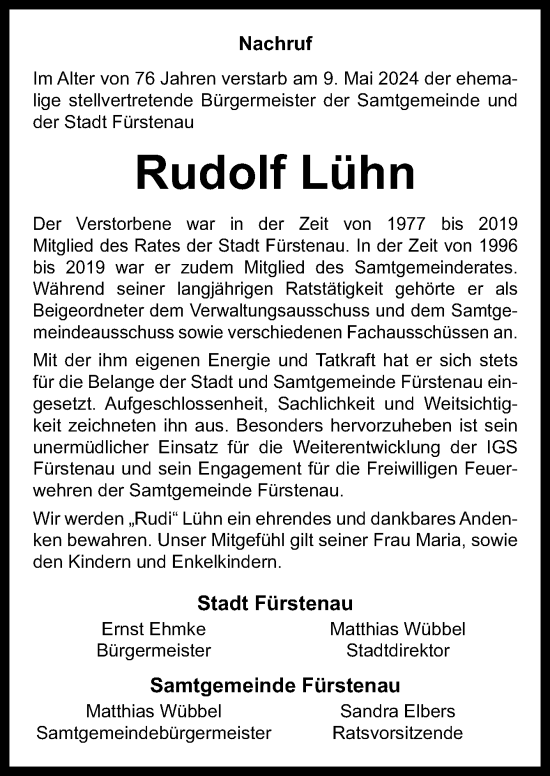 Traueranzeige von Rudolf Lühn von Neue Osnabrücker Zeitung GmbH & Co. KG