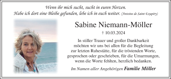 Traueranzeige von Sabine Niemann-Möller von Neue Osnabrücker Zeitung GmbH & Co. KG