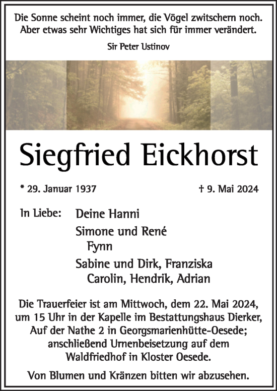 Traueranzeige von Siegfried Eickhorst von Neue Osnabrücker Zeitung GmbH & Co. KG