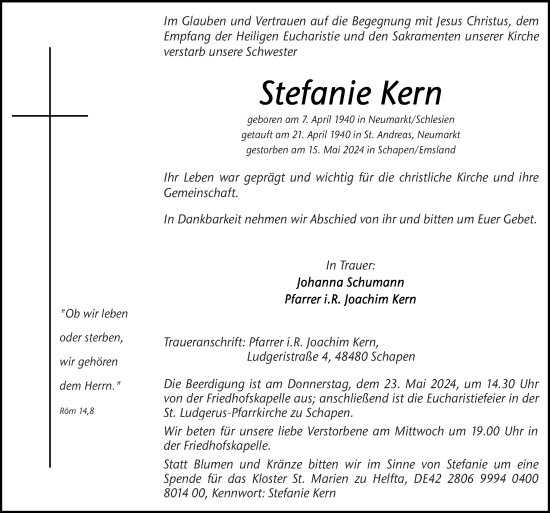 Traueranzeige von Stefanie Kern von Neue Osnabrücker Zeitung GmbH & Co. KG