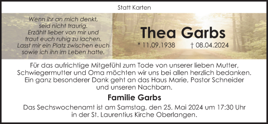 Traueranzeige von Thea Garbs von Neue Osnabrücker Zeitung GmbH & Co. KG