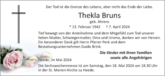 Traueranzeige von Thekla Bruns von Neue Osnabrücker Zeitung GmbH & Co. KG