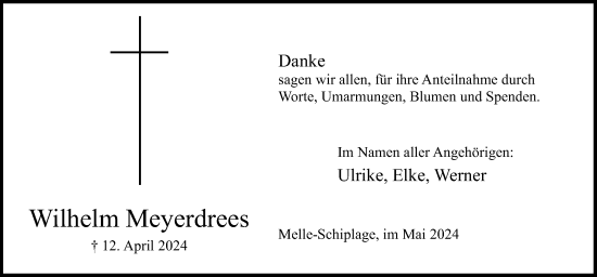 Traueranzeige von Wilhelm Meyerdrees von Neue Osnabrücker Zeitung GmbH & Co. KG