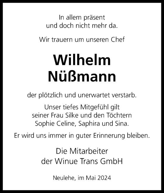 Traueranzeige von Wilhelm Nüßmann von Neue Osnabrücker Zeitung GmbH & Co. KG