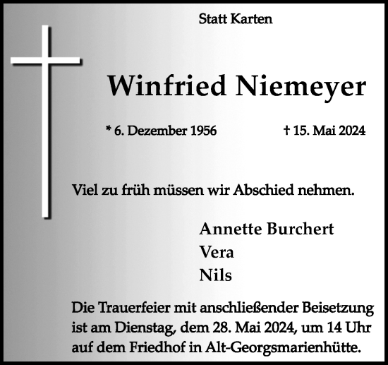 Traueranzeige von Winfried Niemeyer von Neue Osnabrücker Zeitung GmbH & Co. KG