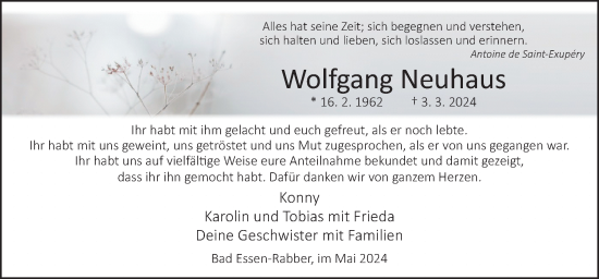 Traueranzeige von Wolfgang Neuhaus von Neue Osnabrücker Zeitung GmbH & Co. KG