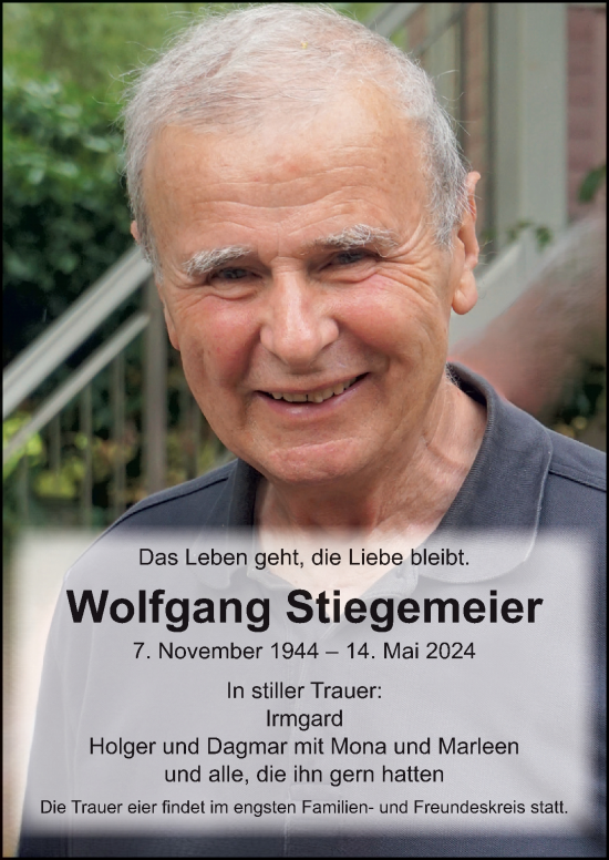 Traueranzeige von Wolfgang Stiegemeier von Neue Osnabrücker Zeitung GmbH & Co. KG