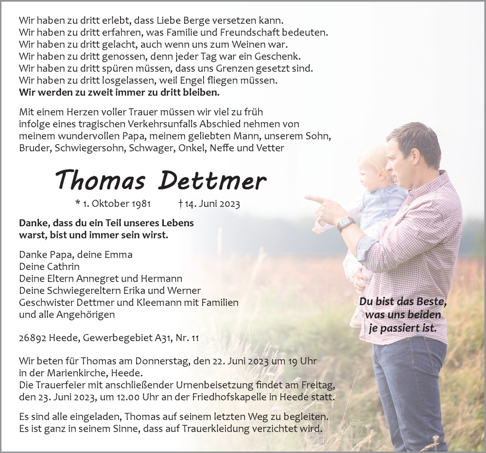  Traueranzeige für Thomas Dettmer vom 19.06.2023 aus Neue Osnabrücker Zeitung GmbH & Co. KG